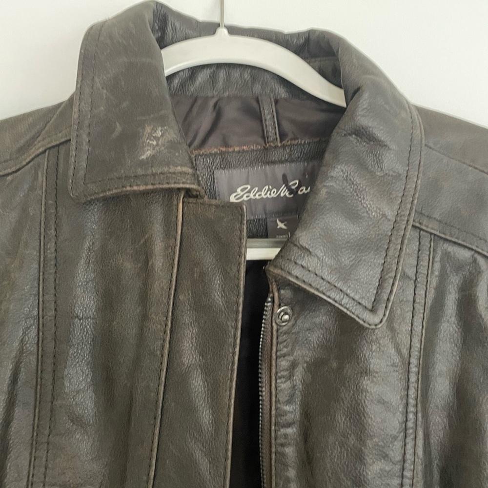 Vtg EDDIE BAUER Distressed Brown Buffalo LEATHER JACKET Women’s Large